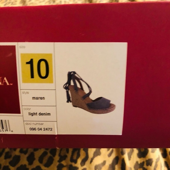 Merona  size 10 denim platform wedge ankle wrap ties like new in box - Picture 3 of 14
